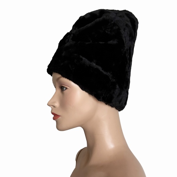 Vintage Norma Kamali OMO Black Faux Fur Sculptural Hat 1980s HTF main image 12